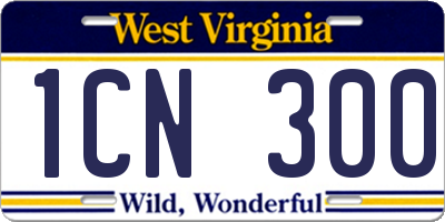 WV license plate 1CN300