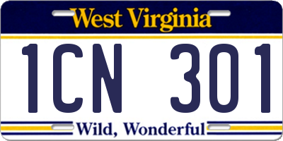 WV license plate 1CN301