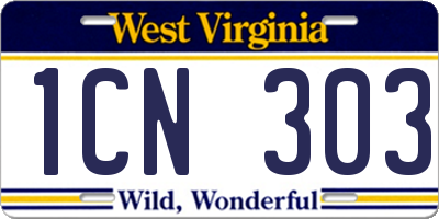 WV license plate 1CN303