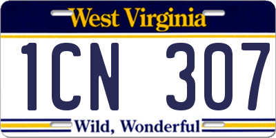 WV license plate 1CN307