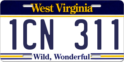 WV license plate 1CN311