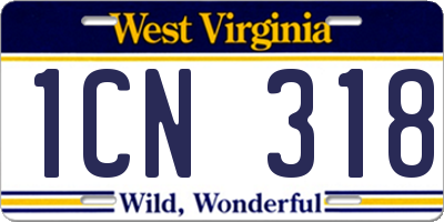 WV license plate 1CN318