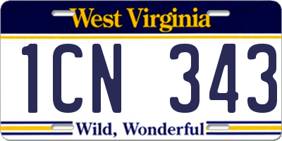 WV license plate 1CN343