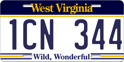 WV license plate 1CN344