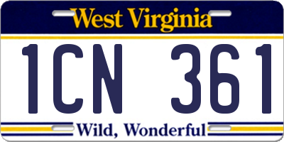 WV license plate 1CN361
