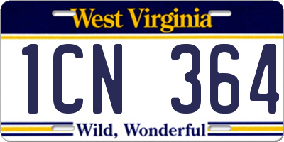 WV license plate 1CN364