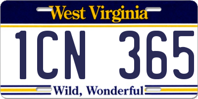 WV license plate 1CN365