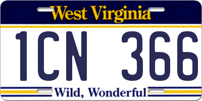 WV license plate 1CN366