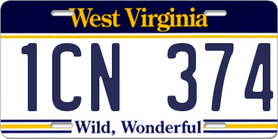 WV license plate 1CN374