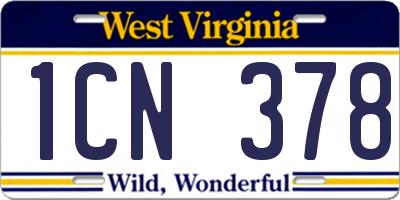 WV license plate 1CN378