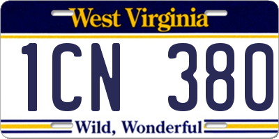 WV license plate 1CN380