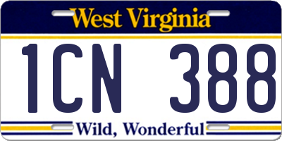 WV license plate 1CN388
