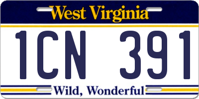 WV license plate 1CN391