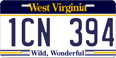 WV license plate 1CN394
