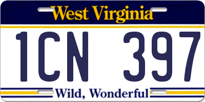 WV license plate 1CN397