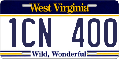 WV license plate 1CN400