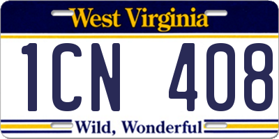 WV license plate 1CN408