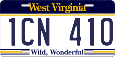 WV license plate 1CN410