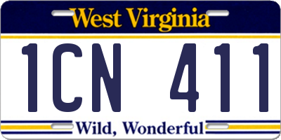 WV license plate 1CN411