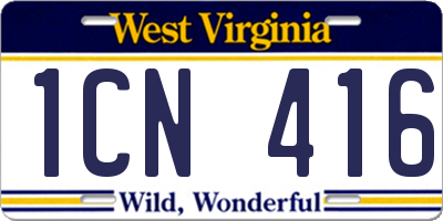WV license plate 1CN416