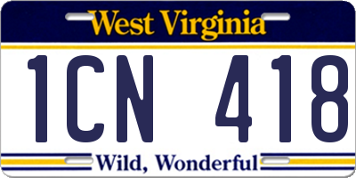 WV license plate 1CN418