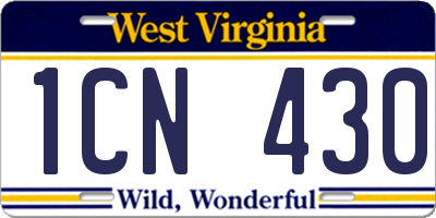 WV license plate 1CN430