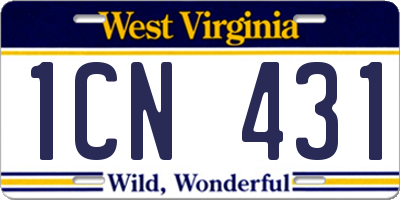 WV license plate 1CN431