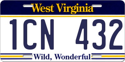 WV license plate 1CN432
