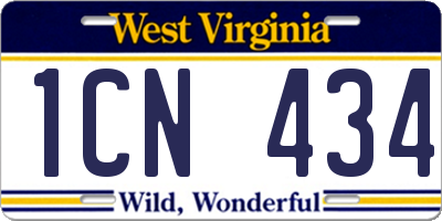 WV license plate 1CN434