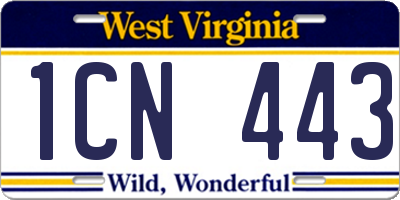 WV license plate 1CN443