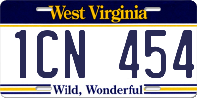 WV license plate 1CN454