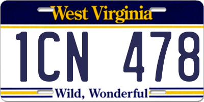 WV license plate 1CN478