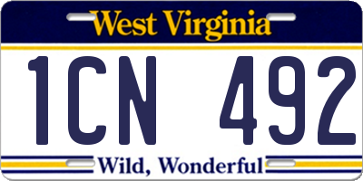 WV license plate 1CN492
