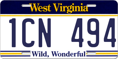 WV license plate 1CN494
