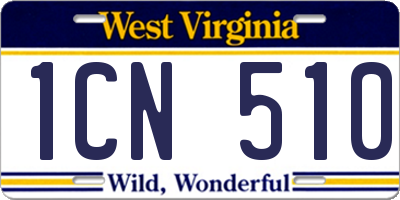 WV license plate 1CN510