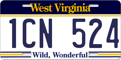 WV license plate 1CN524