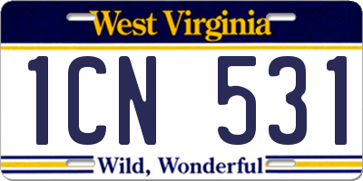 WV license plate 1CN531