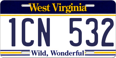 WV license plate 1CN532