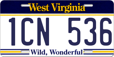 WV license plate 1CN536