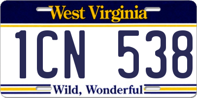 WV license plate 1CN538
