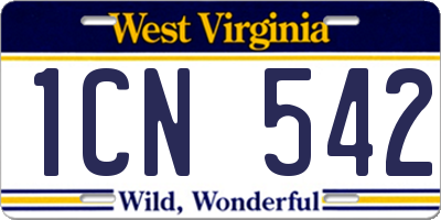 WV license plate 1CN542