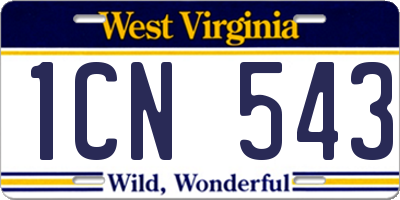 WV license plate 1CN543