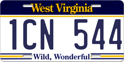WV license plate 1CN544