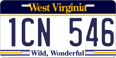 WV license plate 1CN546