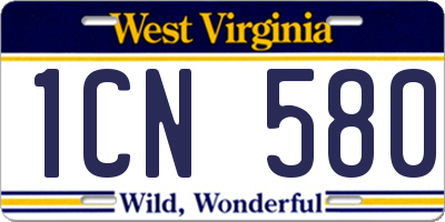 WV license plate 1CN580