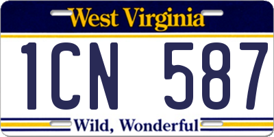 WV license plate 1CN587