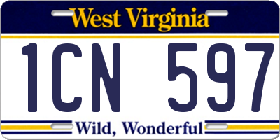WV license plate 1CN597