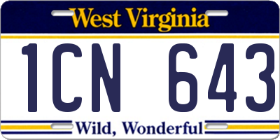 WV license plate 1CN643