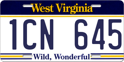WV license plate 1CN645