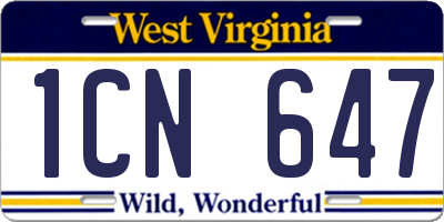 WV license plate 1CN647